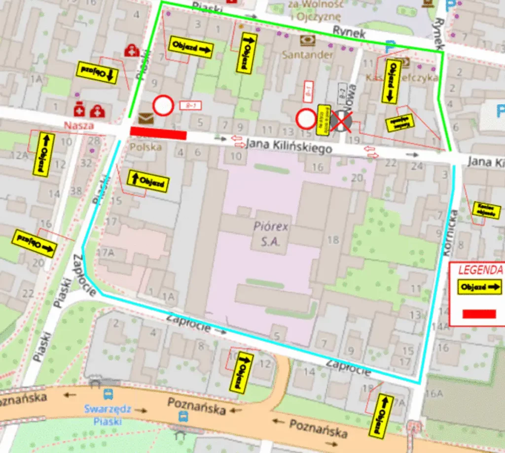 Szykują się spore utrudnienia w centrum Swarzędza! 1 utrudnienia mapka Tygodnik i Portal Swarzedzki