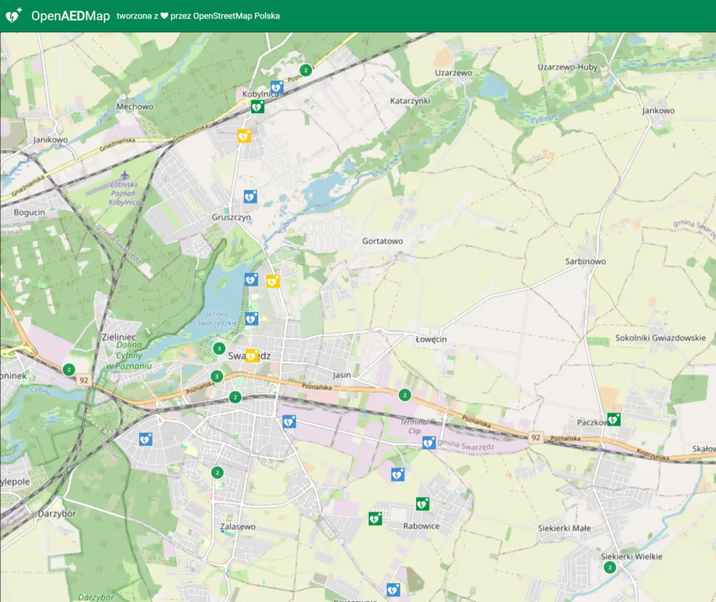 Tragedia w Wierzonce 3 Mapa AED w gminie Swarzedz